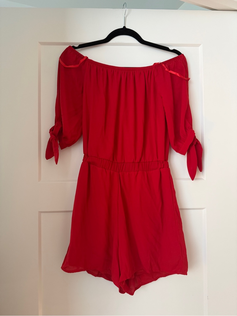 Simple Red Strapless Romper